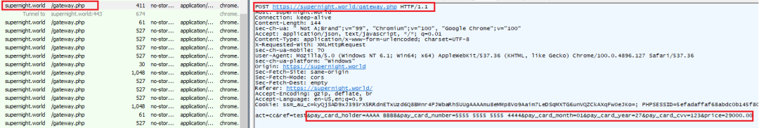 Sending stolen credit card credentials to c2 location 