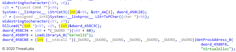 Fig.16 - VirtualAlloc API used for memory allocation