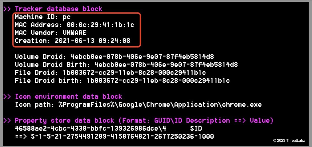 Figure 13: LNK machine details extracted using LECmd