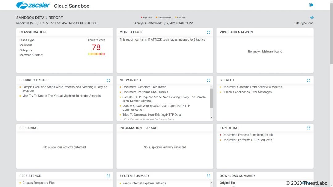 Figure 20 shows the macro-based document file detection in Zscaler sandbox.