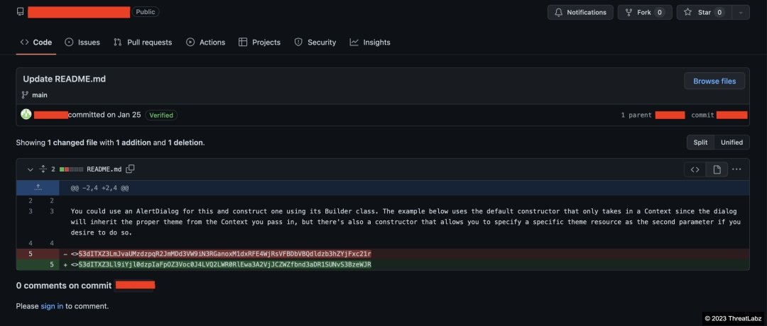 Figure 4: GitHub commit which shows threat actor updating the encoded token in the README