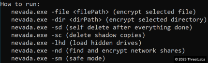 Figure 2. Nevada ransomware command-line help