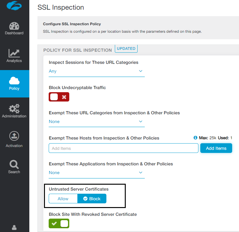 SSL inspection option