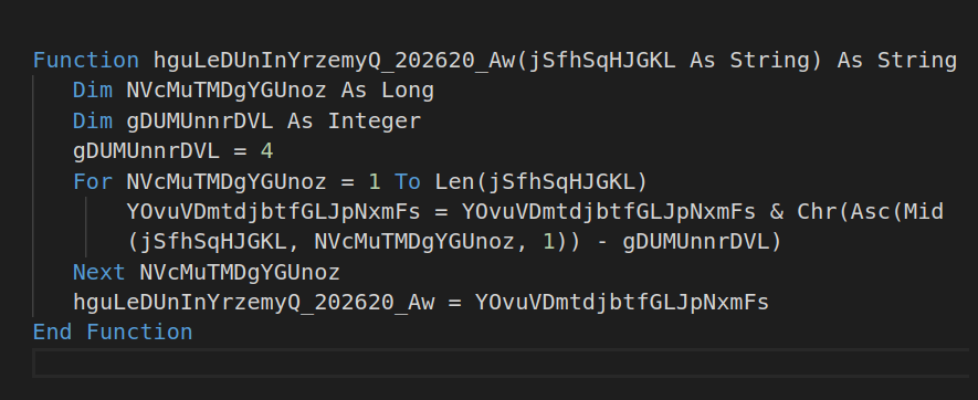 Macro command decryption function