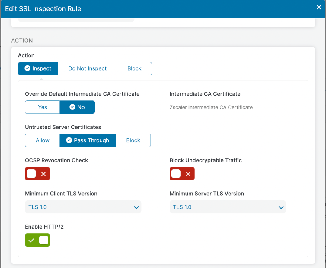 SSL inspection rule to enable HTTP/2