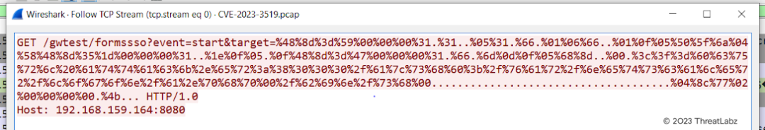 Figure 1: Example Packet Capture with shell code