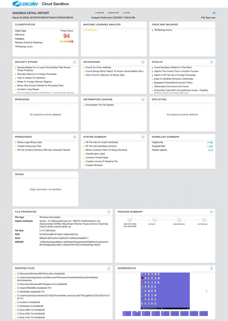 Fig 1: Cloud Sandbox Report for DarkSide Ransomware