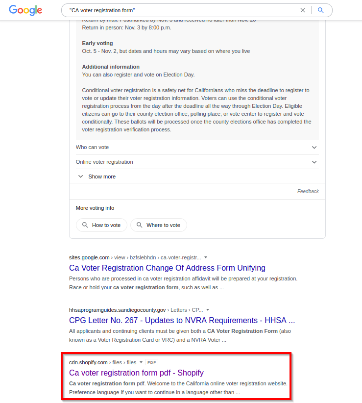 Google search result