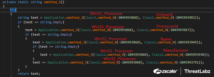 Fig 8: Album Stealer obtaining processor related information using Win32_Processor WMI class