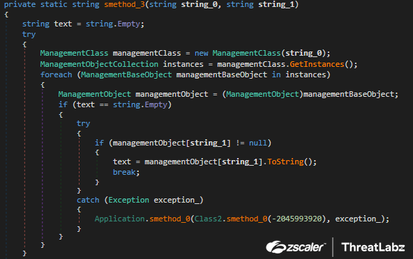 Fig 9: Album Stealer smethod_3 code to retrieve system data using the Management class