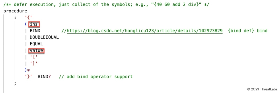 Figure 5. The parser rule for procedure in ANTLR