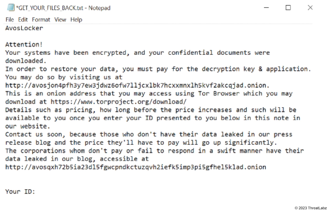 AvosLocker ransom note