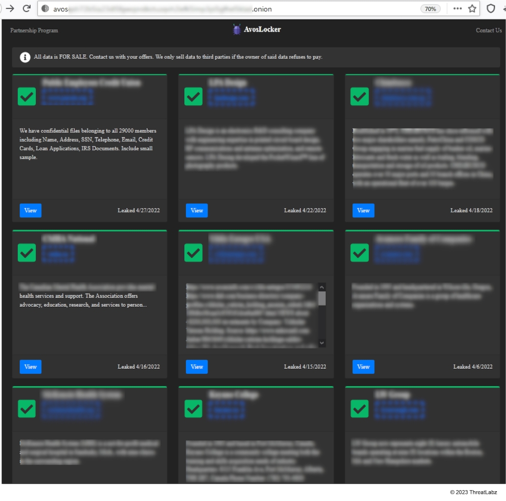 AvosLocker data leak site