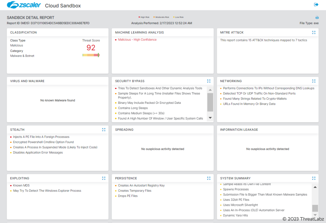 Fig.25 - Zscaler Sandbox report for Redline