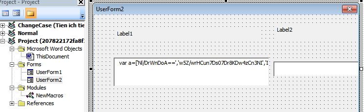 User form containing javascript code