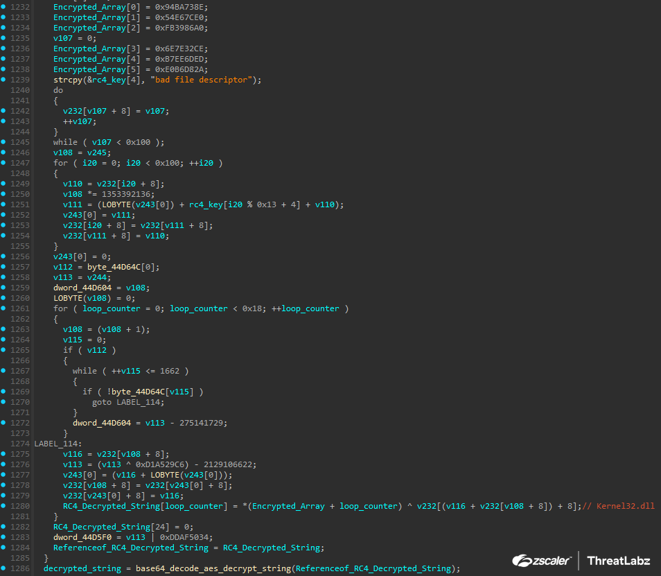 Figure 1: Example Pikabot string decryption for Kernel32.dll.