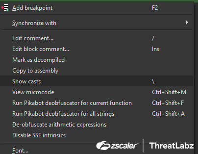 Figure 3: IDA Pikabot plugin options.