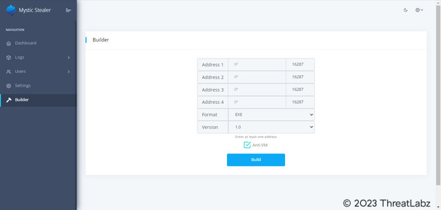 Figure 4. Mystic Stealer control panel builder dialog