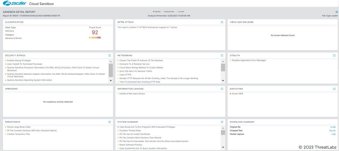 Figure 7: The Zscaler Cloud Sandbox successfully detected the malware