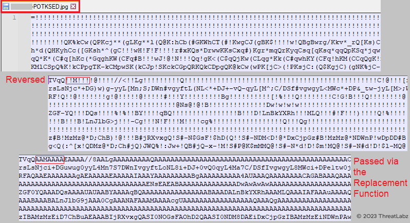 Figure 15 - Showcases the decoding process of the DLL, involving reverse and replace functions.