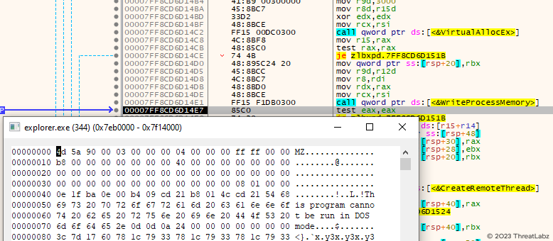 Figure 18 - Demonstrates the injection of the ElevateInjectorDLL module into the remote process "explorer.exe."