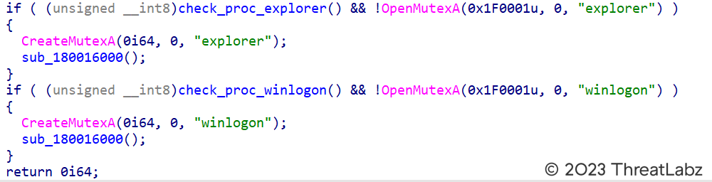 Figure 19 - Showcases the process of checking the parent process, specifically verifying if it is either "explorer" or "winlogon".