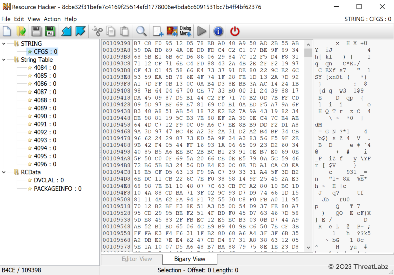 Figure 1. Encrypted Trigona ransomware configuration stored as a string resource