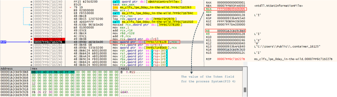 Store the value of the Token field for the System process (PID 4)