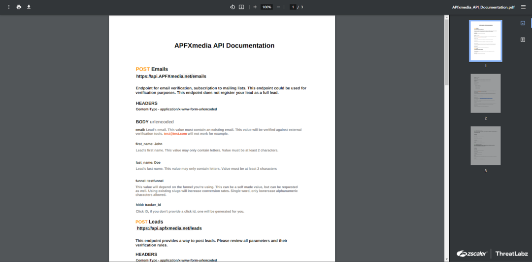 API documentation lure used in the first campaign that leverages the RevC2.