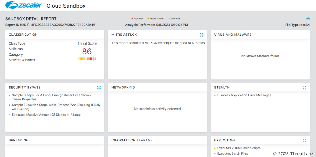 Figure 35 - Figure 35 presents the Zscaler Cloud Sandbox Report, which provides detailed analysis and insights into the behavior and characteristics of the analyzed malware.