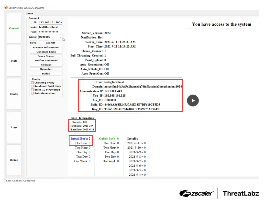 Screenshot from a DanaBot advertisement video with content similar to the data observed in C2 server memory leaks.