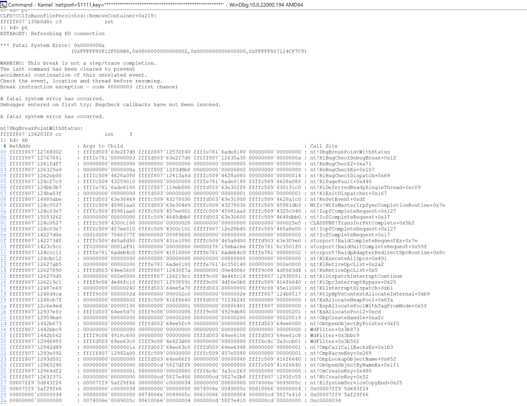 A crash occurs after _EThread.PreviousMode is set to 0 on Windows 11