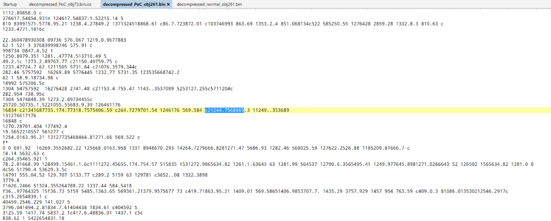 Uncompressed stream content in obj 261 in the minimized PoC file for CVE-2021-44708