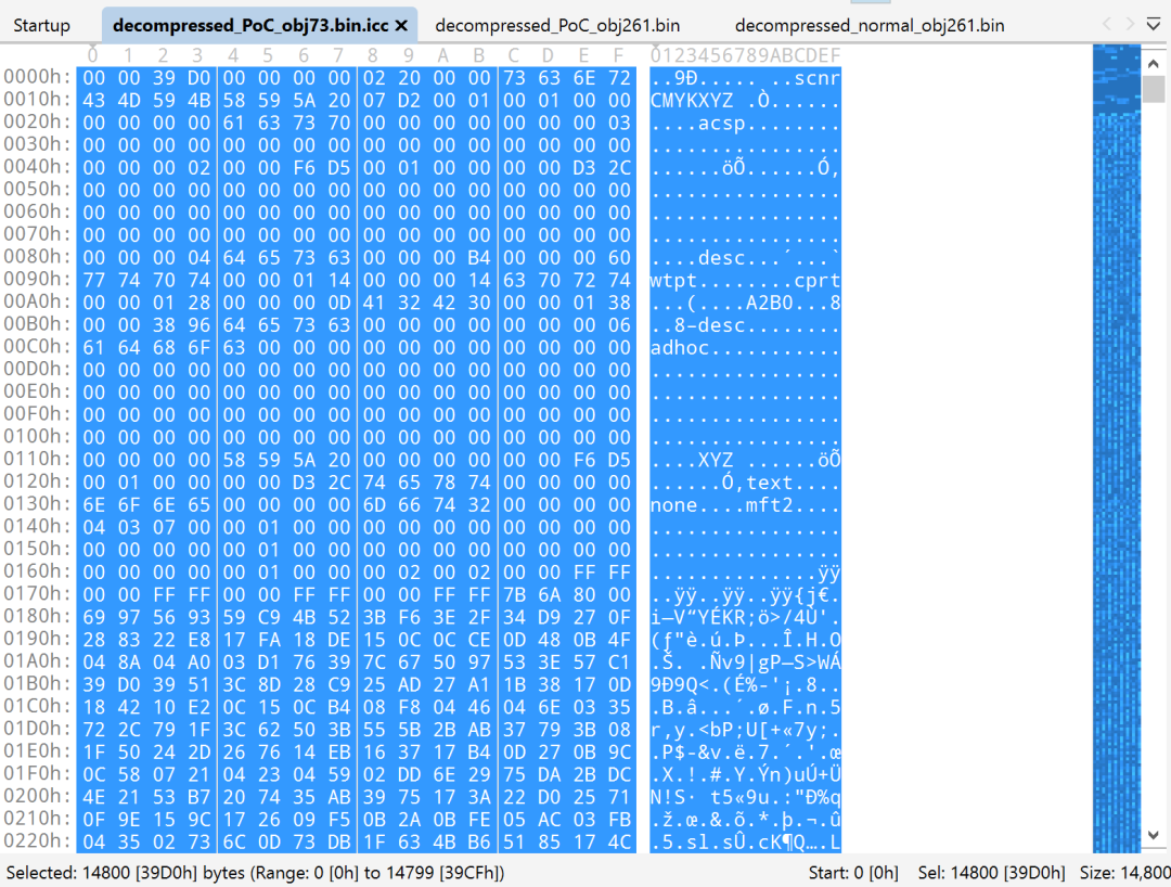 Uncompressed stream content (containing an ICC profile) in obj 73