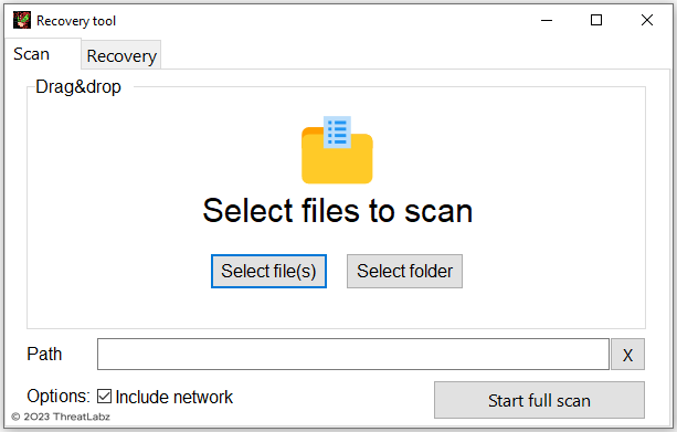 Figure 6. Trigona ransomware decryption tool feature to scan for encrypted files