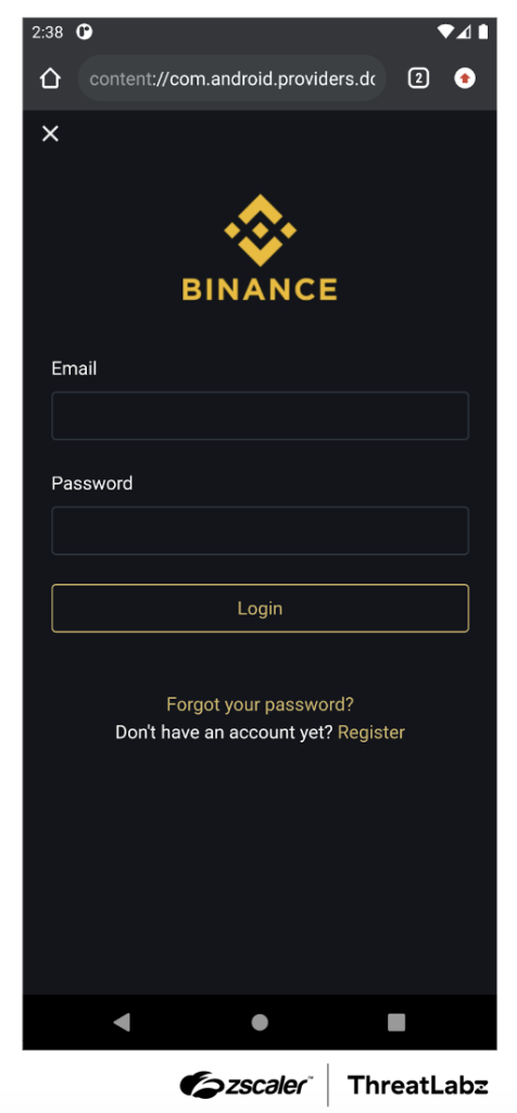 Figure 6: An example Copybara phishing page designed to look like a popular cryptocurrency exchange.