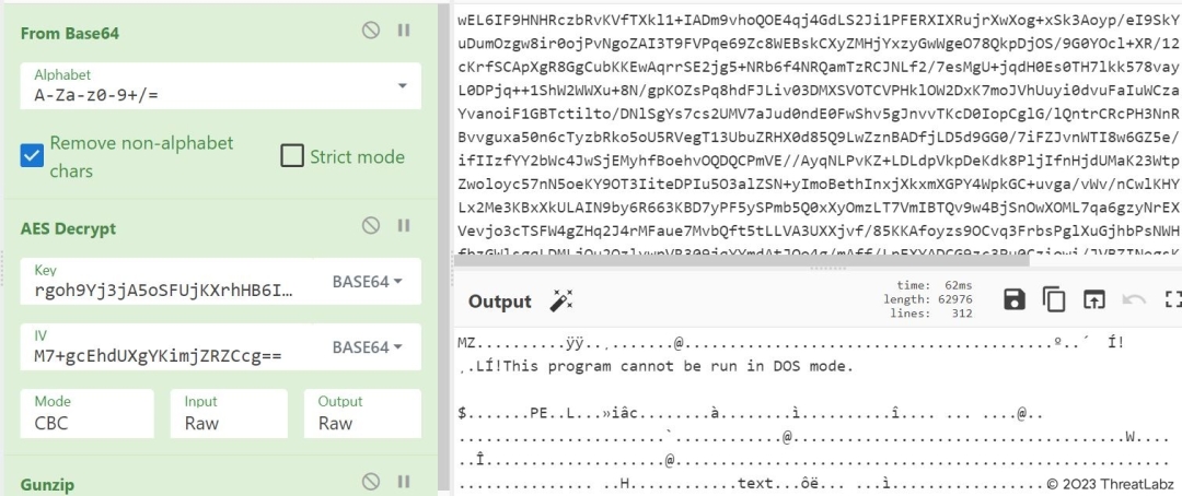 Fig.8 - Decrypted payload extracted using CyberChef