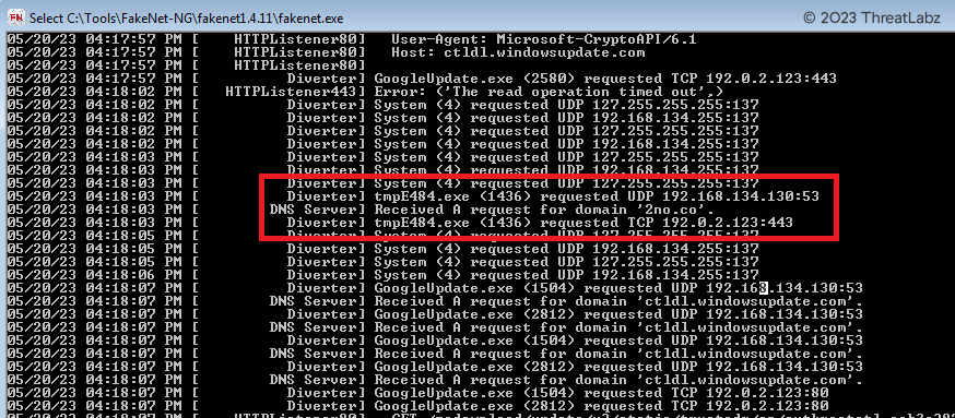 Fig 11. - Malicious binary communication with CnC server