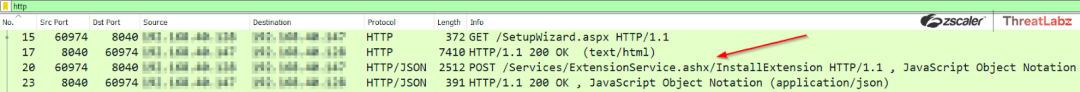 Figure 6: A POST transaction depicting the installation of a malicious extension on a ScreenConnect Instance.