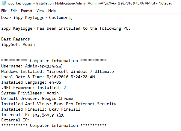 Installation notification contents