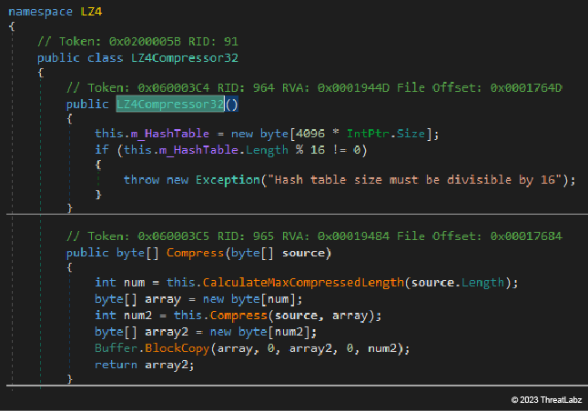 Excerpt of BX Rat custom implementation of LZ4 compression algorithm