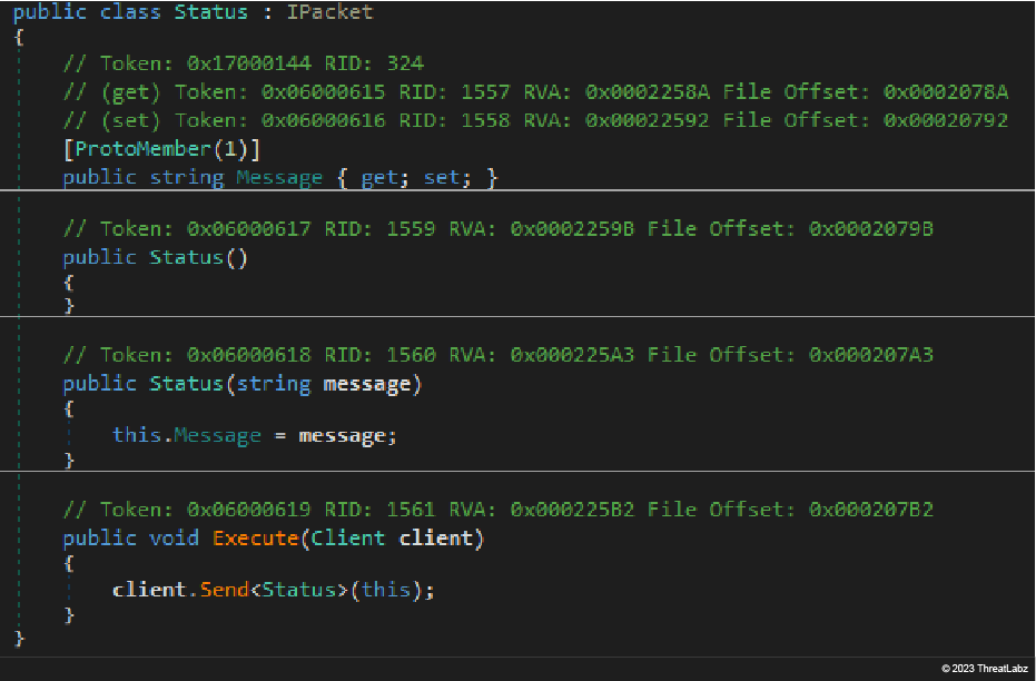 Example of packet class defined in BX Rat